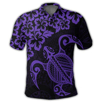 Hawaiian Map Turtle Hibiscus Kanaka Polynesian Polo Shirt Purple - Polynesian Pride