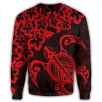 Hawaiian Map Turtle Hibiscus Kanaka Polynesian Sweatshirt - Red - AH - Polynesian Pride