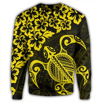 Hawaiian Map Turtle Hibiscus Kanaka Polynesian Sweatshirt - Yellow - AH - Polynesian Pride