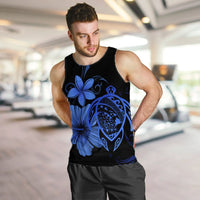 Hawaiian Map Turtle Hibiscus Plumeria Polynesian Tank Top - Blue - AH - Polynesian Pride