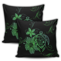 Hawaiian Map Turtle Hibiscus Plumeria Polynesian Pillow Covers - Green - AH - Polynesian Pride
