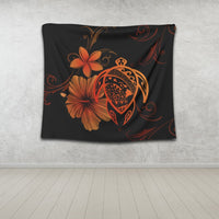 Hawaiian Map Turtle Hibiscus Plumeria Polynesian Tapestry - Orange - AH - Polynesian Pride