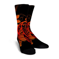 Hawaiian Map Turtle Hibiscus Plumeria Polynesian Crew Socks - Orange - AH - Polynesian Pride