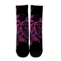 Hawaiian Map Turtle Hibiscus Plumeria Polynesian Crew Socks - Pink - AH - Polynesian Pride