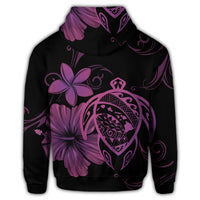 Hawaiian Map Turtle Hibiscus Plumeria Polynesian Zip Hoodie Pink - Polynesian Pride