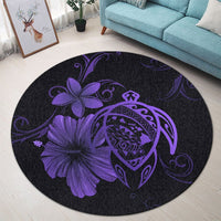 Hawaiian Map Turtle Hibiscus Plumeria Polynesian Round Carpet - Purple - AH - Polynesian Pride