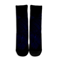 Hawaiian Map Turtle Hibiscus Polynesian Crew Socks - Blue - AH - Polynesian Pride