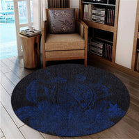 Hawaiian Map Turtle Hibiscus Polynesian Round Carpet - Blue - AH - Polynesian Pride