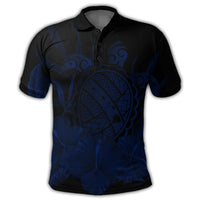 Hawaiian Map Turtle Hibiscus Polynesian Polo Shirt Blue - Polynesian Pride