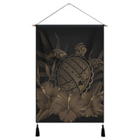 Hawaiian Map Turtle Hibiscus Polynesian Hanging Poster - Gold - AH Hanging Poster Cotton And Linen - Polynesian Pride
