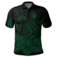 Hawaiian Map Turtle Hibiscus Polynesian Polo Shirt Green - Polynesian Pride