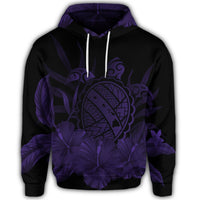 Hawaiian Map Turtle Hibiscus Polynesian Hoodie Purple - Polynesian Pride