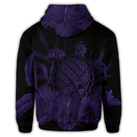 Hawaiian Map Turtle Hibiscus Polynesian Zip Hoodie Purple - Polynesian Pride