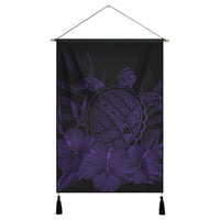 Hawaiian Map Turtle Hibiscus Polynesian Hanging Poster - Purple - AH Hanging Poster Cotton And Linen - Polynesian Pride