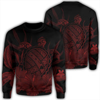 Hawaiian Map Turtle Hibiscus Polynesian Sweatshirt - Red - AH Unisex Black - Polynesian Pride