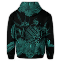 Hawaiian Map Turtle Hibiscus Polynesian Hoodie Turquoise - Polynesian Pride