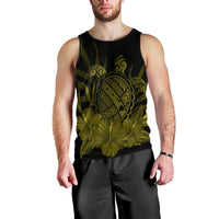 Hawaiian Map Turtle Hibiscus Polynesian Tank Top - Yellow - AH Black - Polynesian Pride
