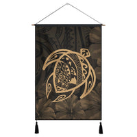 Hawaiian Map Turtle Kanaka Hibiscus Polynesian Hanging Poster - Gold - AH Hanging Poster Cotton And Linen - Polynesian Pride