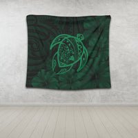 Hawaiian Map Turtle Kanaka Hibiscus Polynesian Tapestry - Green - AH - Polynesian Pride