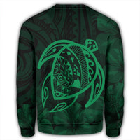 Hawaiian Map Turtle Kanaka Hibiscus Polynesian Sweatshirt - Green - AH - Polynesian Pride