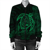 Hawaiian Map Turtle Kanaka Hibiscus Polynesian Bomber Jacket - Green - AH - Polynesian Pride