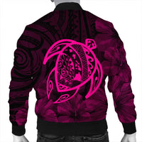 Hawaiian Map Turtle Kanaka Hibiscus Polynesian Bomber Jacket - Pink - AH - Polynesian Pride