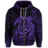 Hawaiian Map Turtle Kanaka Hibiscus Polynesian Zip Hoodie Purple - Polynesian Pride