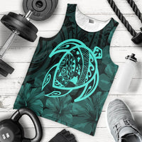 Hawaiian Map Turtle Kanaka Hibiscus Polynesian Tank Top - Turquoise - AH - Polynesian Pride