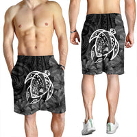 Hawaiian Map Turtle Kanaka Hibiscus Polynesian Men's Shorts - White - AH - Polynesian Pride