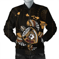 Hawaiian Map Turtle Ohana Hibicus Polynesian Bomber Jacket - AH Black Unisex - Polynesian Pride