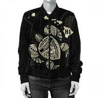 Hawaiian Map Turtle Ohana Hibicus Polynesian Bomber Jacket - Beige - AH - Polynesian Pride