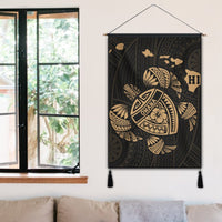Hawaiian Map Turtle Ohana Hibicus Polynesian Hanging Poster - Gold - AH - Polynesian Pride