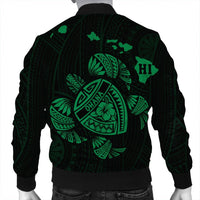 Hawaiian Map Turtle Ohana Hibicus Polynesian Bomber Jacket - Green - AH - Polynesian Pride