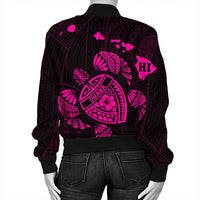 Hawaiian Map Turtle Ohana Hibicus Polynesian Bomber Jacket - Pink - AH - Polynesian Pride