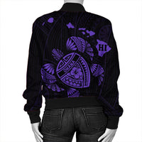 Hawaiian Map Turtle Ohana Hibicus Polynesian Bomber Jacket - Purple - AH - Polynesian Pride