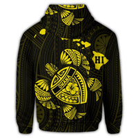 Hawaiian Map Turtle Ohana Hibicus Polynesian Zip Hoodie Yellow - Polynesian Pride