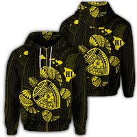 Hawaiian Map Turtle Ohana Hibicus Polynesian Zip Hoodie Yellow Unisex Art - Polynesian Pride
