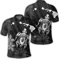Hawaiian Map Turtle Plumeria Hibiscus Fish Hook Polynesian Polo Shirt Unisex Black - Polynesian Pride