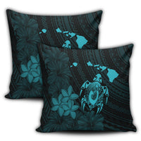 Hawaiian Map Turtle Plumeria Hibiscus Fish Hook Polynesian Pillow Covers Blue - AH - Polynesian Pride