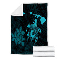 Hawaiian Map Turtle Plumeria Hibiscus Fish Hook Polynesian Premium Blankets Blue - AH - Polynesian Pride