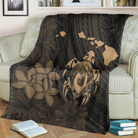Hawaiian Map Turtle Plumeria Hibiscus Fish Hook Polynesian Premium Blankets Gold - AH - Polynesian Pride