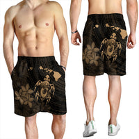 Hawaiian Map Turtle Plumeria Hibiscus Fish Hook Polynesian Men's Shorts Gold - AH - Polynesian Pride