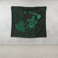 Hawaiian Map Turtle Plumeria Hibiscus Fish Hook Polynesian Tapestry Green - AH - Polynesian Pride