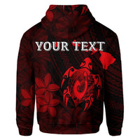 Custom Hawaiian Map Turtle Plumeria Hibiscus Fish Hook Polynesian Hoodie Red - Polynesian Pride