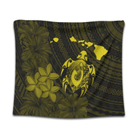 Hawaiian Map Turtle Plumeria Hibiscus Fish Hook Polynesian Tapestry Yellow - AH Wall Tapestry Black - Polynesian Pride