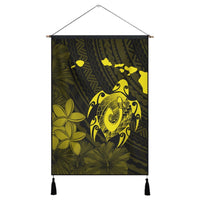 Hawaiian Map Turtle Plumeria Hibiscus Fish Hook Polynesian Hanging Poster Yellow - AH Hanging Poster Cotton And Linen - Polynesian Pride