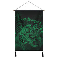 Hawaiian Map Turtle Tattoo Hibiscus Plumeria Polynesian Hanging Poster - Green - AH Hanging Poster Cotton And Linen - Polynesian Pride
