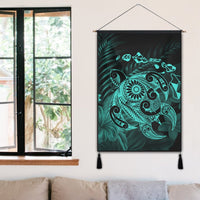 Hawaiian Map Turtle Tattoo Hibiscus Plumeria Polynesian Hanging Poster - Turquoise - AH - Polynesian Pride