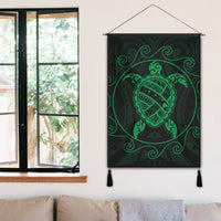 Hawaiian Map Turtle Wave Polynesian Hanging Poster Green - AH - Polynesian Pride