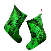 Hawaiian Map Whale Swim Hibiscus Polynesian Christmas Stocking - Green - AH - Polynesian Pride